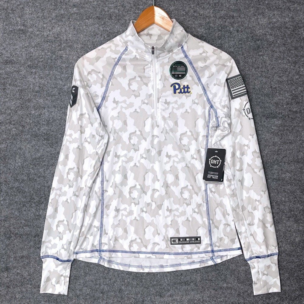 Pitt Panthers OHT Camo Quarter Zip Pullover White Grey Small Colosseum NEW